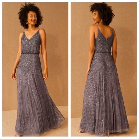 New BHLDN Fidelia 2 | XS Blue Gray Allover Sequins Embellished Maxi Gown - Picture 1 of 13